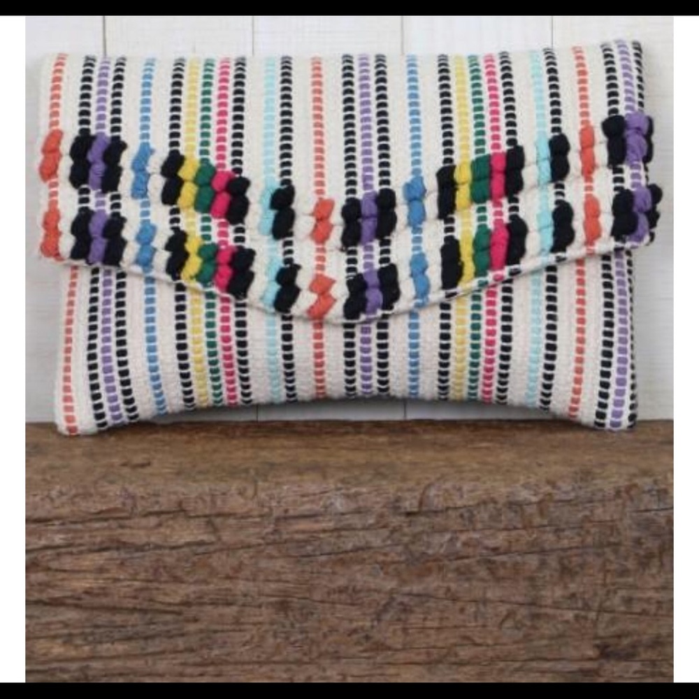 Multi colored stripe clutch